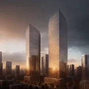 ai twin tower overcast sunrise