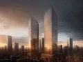 ai twin tower overcast sunrise